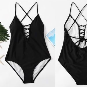 NWT Criss Cross Plunge Neckline One Piece